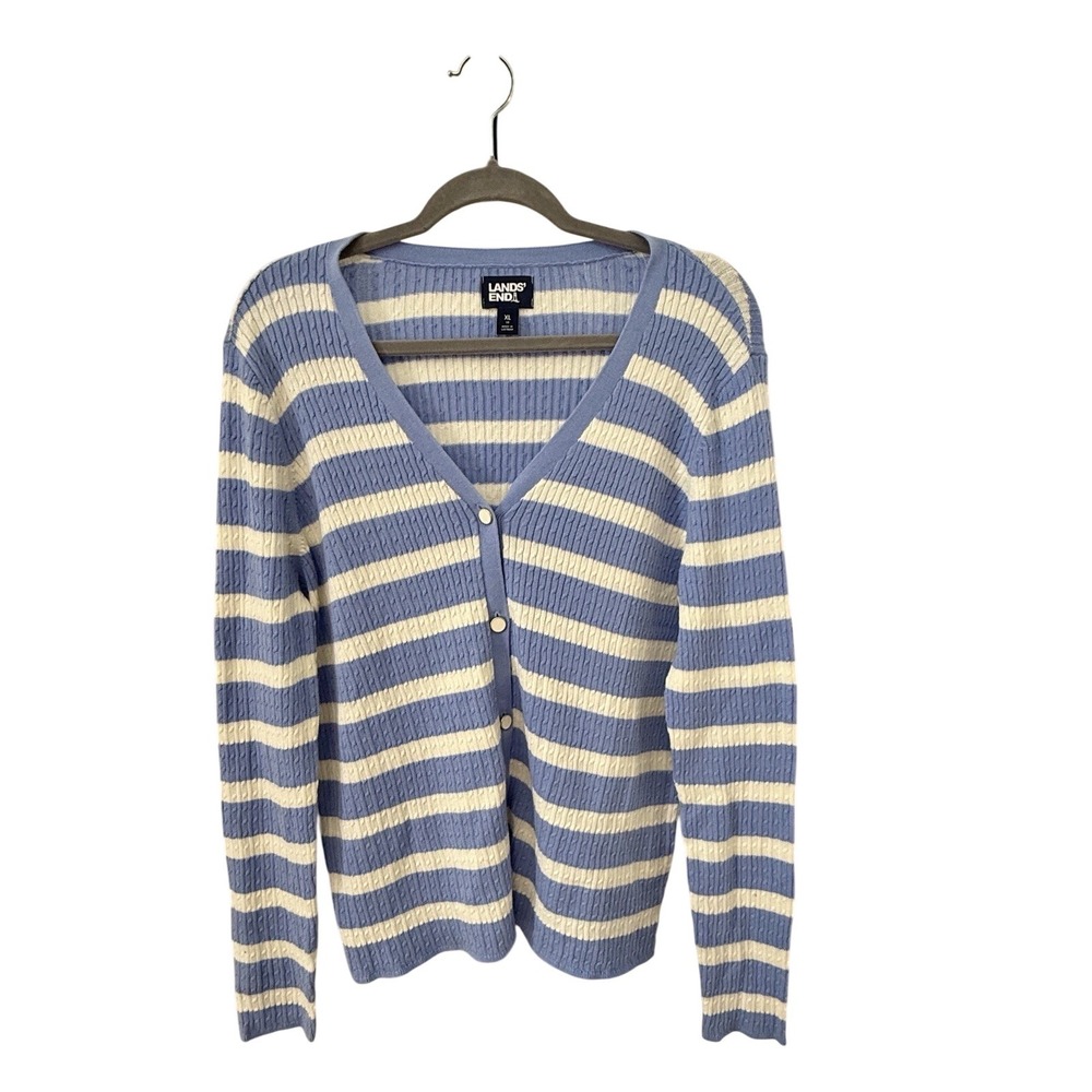 Land's End Coastal‎ Sky Blue Striped Cardigan XL